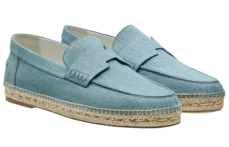 HERMES Trip Casual Flat Shoes Women's Denim Blue