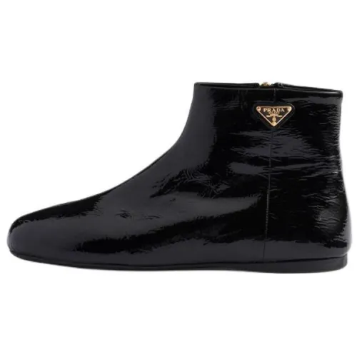 PRADA Patent Leather Ankle Boots Women's Black