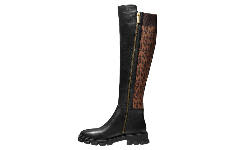 MICHAEL KORS Ridley Leather Knee high Boots Women's Black & Brown