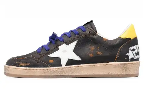 Golden Goose Ball Star Leather Stylish Skateboarding Shoes Men's Black Distressed