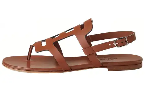 HERMES Iphigenie Leather One Strap Sandals Women's Brown