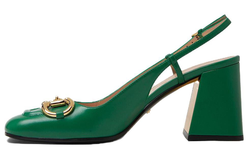 GUCCI Horsebit 75mm Heeled Slingback Bright Green Leather