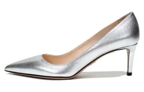 PRADA Leather Slim Heel High Heels 6.5cm Women's Silver