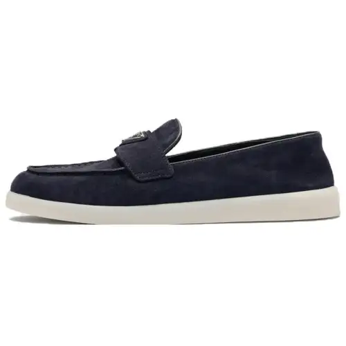 PRADA Enamel Triangle-logo Leather Loafers