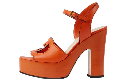 GUCCI Interlocking G Leather One Strap Sandals Women's Orange