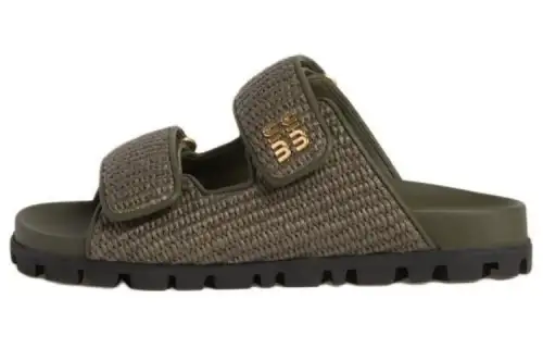 MIU MIU Quiet Slide Slippers Women's Olive Green