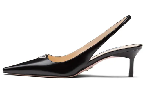 PRADA Leather Slim Heel High Heels Women's Black