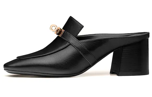 HERMES Blossom Müller Block Heel High Heels 6CM Women's Black