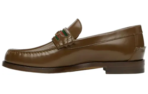 GUCCI Double G Leather Loafers Men's Brown