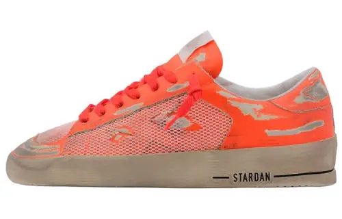 Golden Goose Stardan Stylish Skateboarding Shoes Men's Fluorescent Orange Distressed