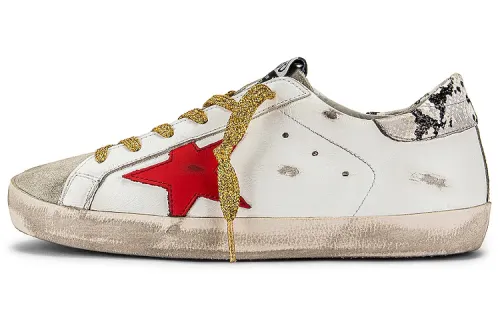Golden Goose Super Star Low top Stylish Skateboarding Shoes Women's White Red Distressed