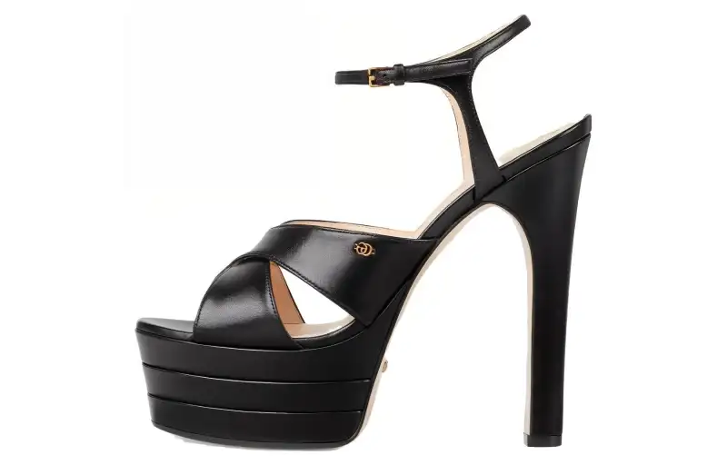GUCCI Leather One Strap Sandals 13.5cm Women's Black