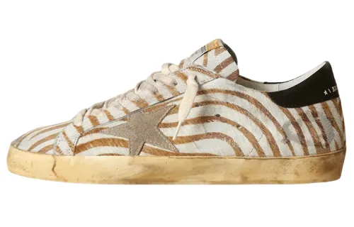 Golden Goose Super Star Leather Stylish Skateboarding Shoes Men's White Brown Distressed