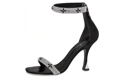 LOUIS VUITTON Sparkle Suede One Strap Sandals 9.5cm Women's Black