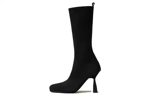 HERMES Halo Leather Knee High Boots 9.5cm Women's Black