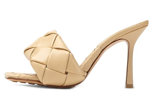 Bottega Veneta Lido Leather Slim Heel High Heels 9cm Women's Sucrose