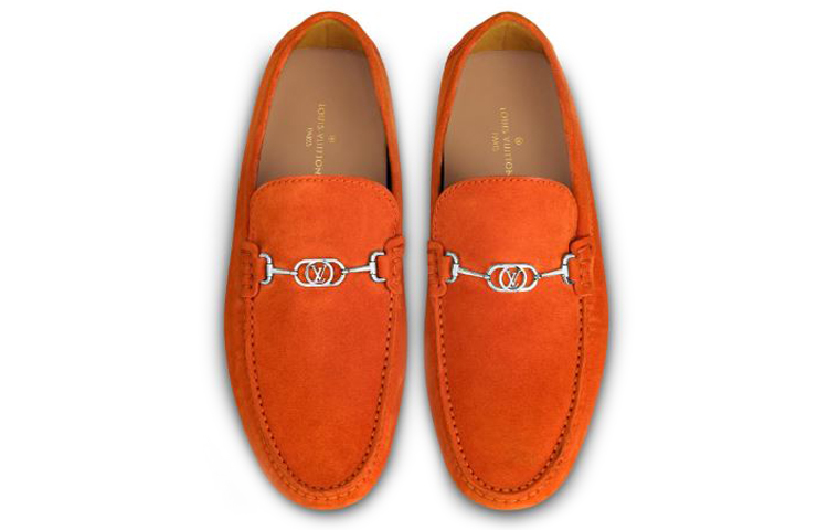 LOUIS VUITTON Porto Vecchio Top Grain Cow Leather Gommino Loafers Men's Orange