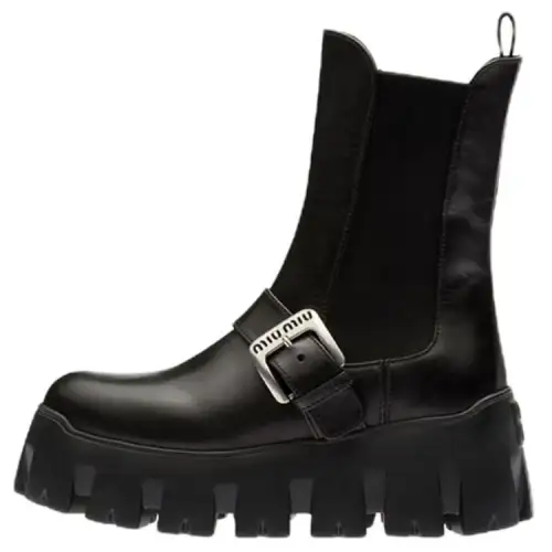MIU MIU Leather Short Chelsea Boots Women's Black