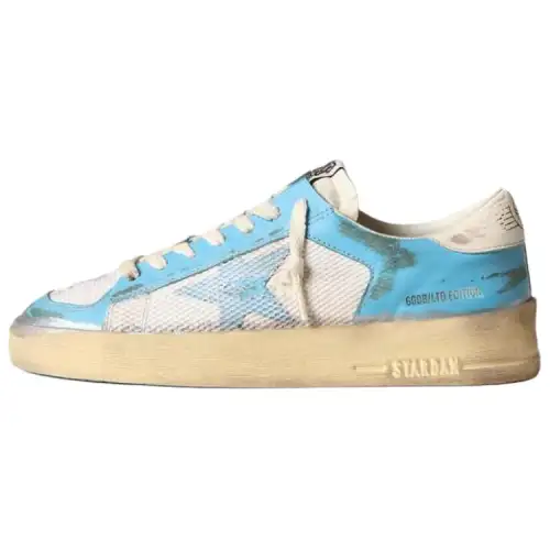 Golden Goose Stardan Leather Low top Skateboard Shoes Women's Blue Distressed