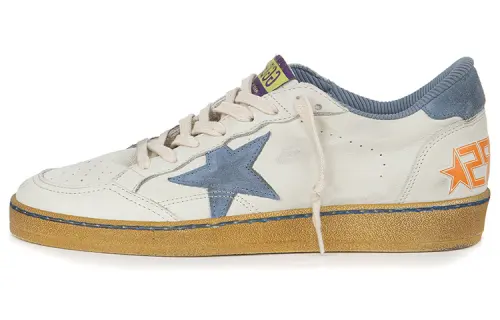 Golden Goose Ball Star Leather Lace Up Low top Stylish Skateboarding Shoes Men's White Blue Distressed