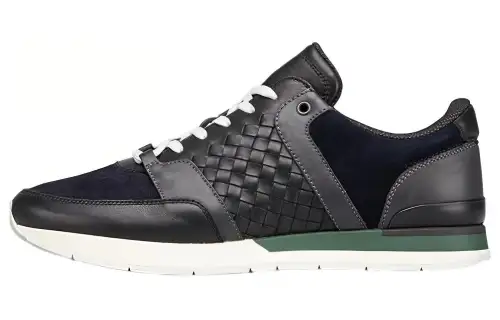 Bottega Veneta Leather Lace Up Cushioning Low top Sports Casual Shoes Men's Black Green