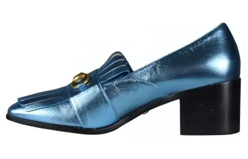 GUCCI Leather Chunky Heel High Heels 6CM Women's Sky Blue