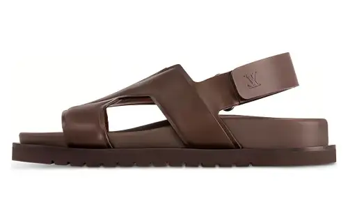 LOUIS VUITTON Cow Leather Beach Sandals Men's Mocha