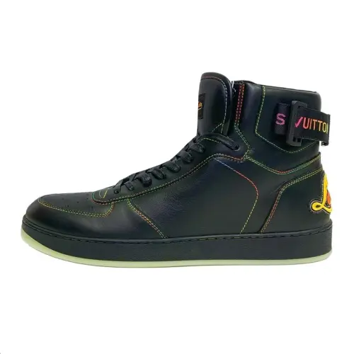 LOUIS VUITTON Leather High top Skateboard Shoes Men's Black