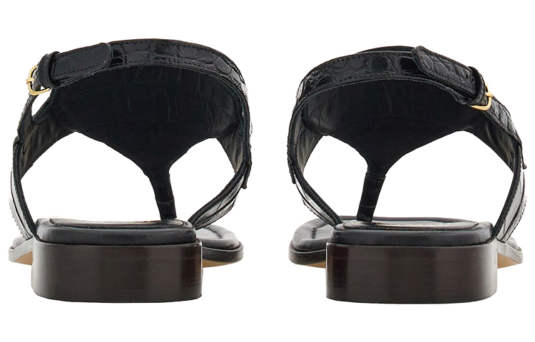FERRAGAMO Gancini Cow Leather One Strap Sandals 1.5cm Women's Black