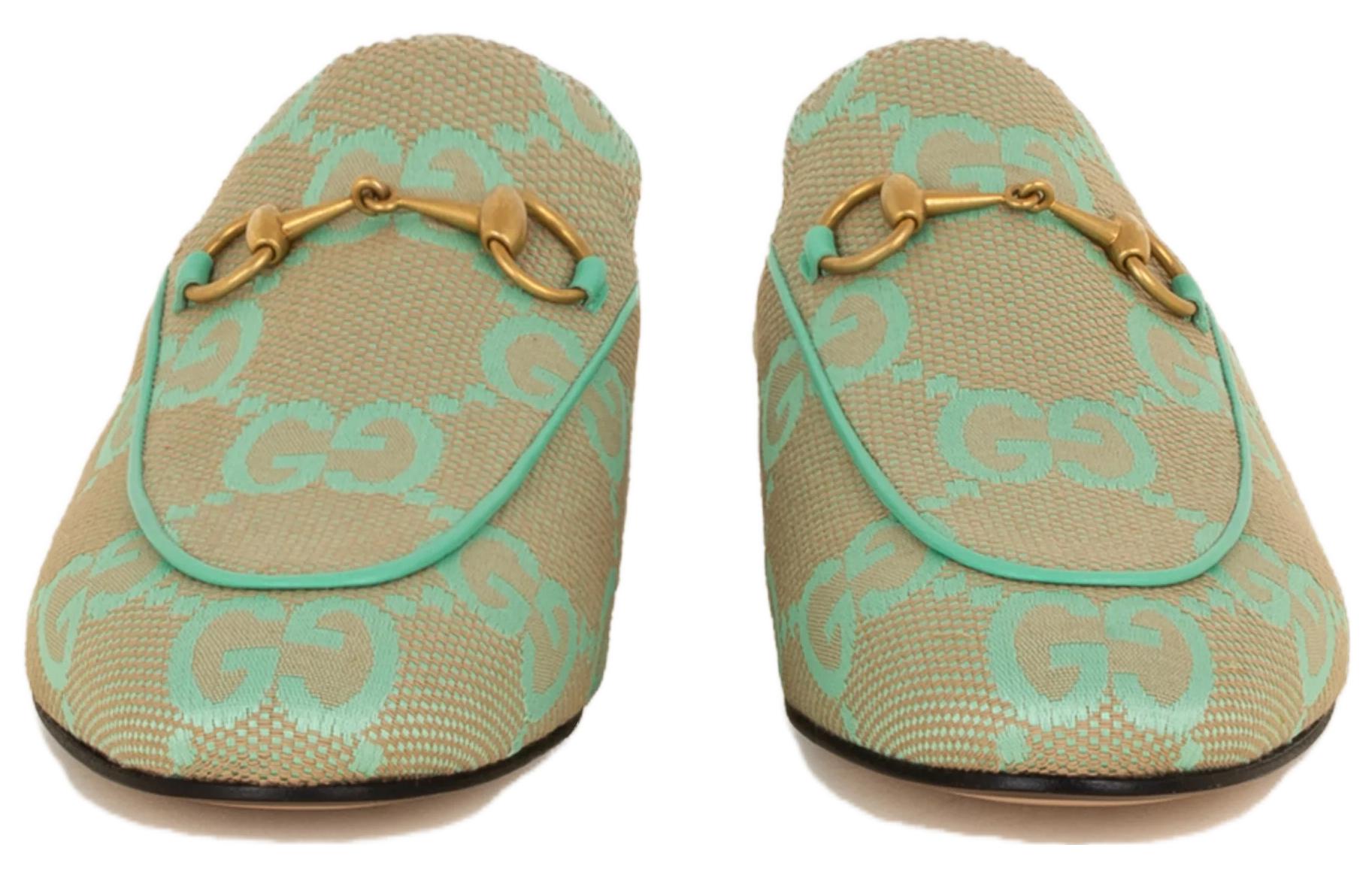 GUCCI Monogram-pattern Leather Slippers