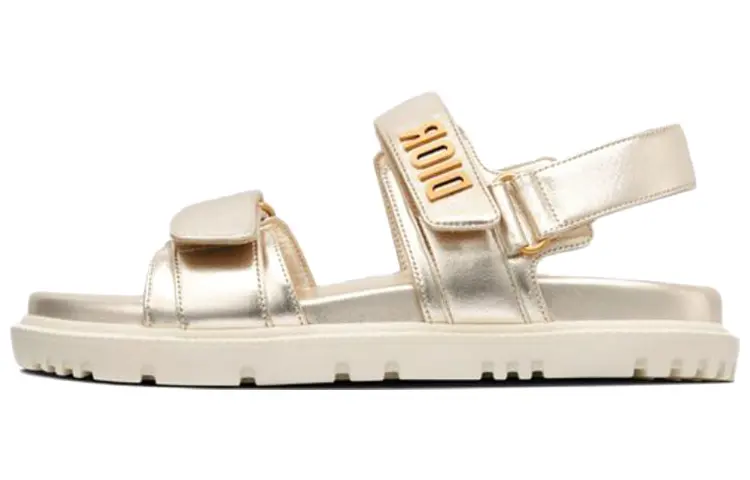 DIOR DiorAct Leather Minimalist Fashion Beach Sandals Women's Gold