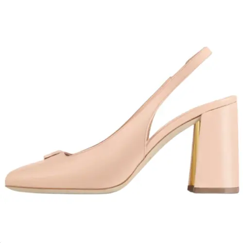 LOUIS VUITTON Swing Patent Leather Chunky Heel High Heels 8.5cm Women's Nude