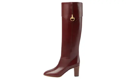 GUCCI Horsebit Leather Knee High Boots 7.5cm Women's Burgundy Year Of The Rabbit Limited Edition