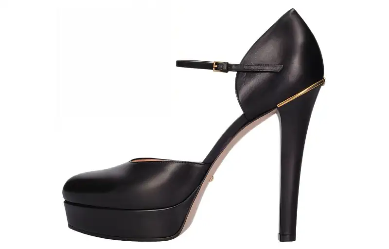 GUCCI Leather Slim Heel High Heels 12cm Women's Black