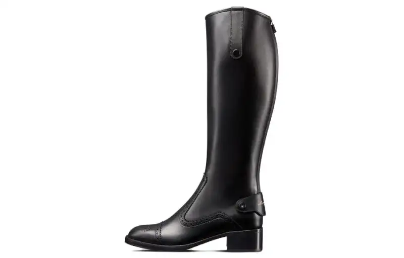 DIOR D Folk Cow Leather Knee high Boots Women's Black