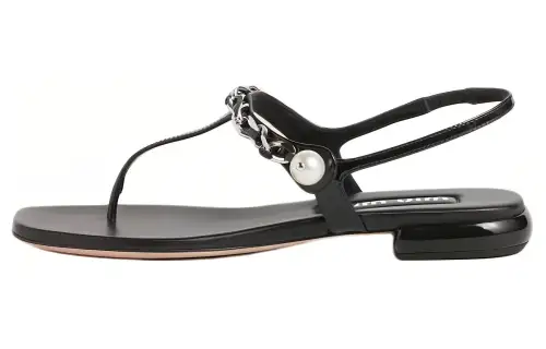MIU MIU Patent Leather One Strap Sandals Women's Black