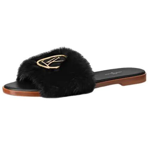 LOUIS VUITTON Lock It Slide Slippers Women's Black