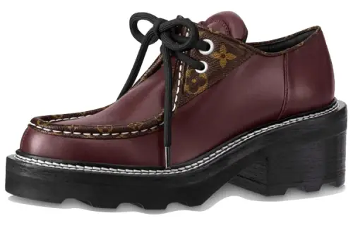 LOUIS VUITTON Beaubourg Top Grain Cow Leather Platform Shoes Women's Burgundy