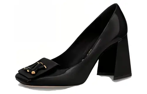 LOUIS VUITTON Shake Leather Spool Heel High Heels 8.5cm Women's Black