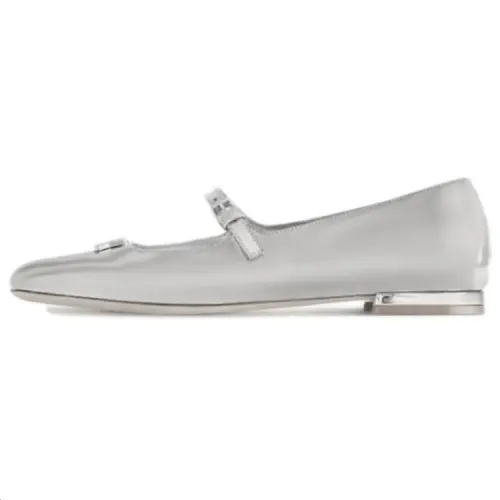 LOUIS VUITTON Swing Cow Leather Flat Mary Jane Shoes Women's Silver