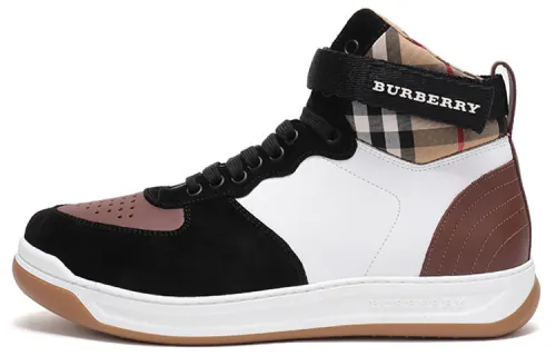 Burberry VINTAGE Cow Leather High top Stylish Skateboarding Shoes Men's White Brown