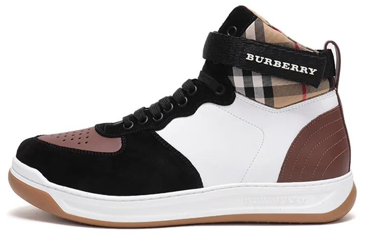 Burberry VINTAGE Cow Leather High top Stylish Skateboarding Shoes Men's White Brown
