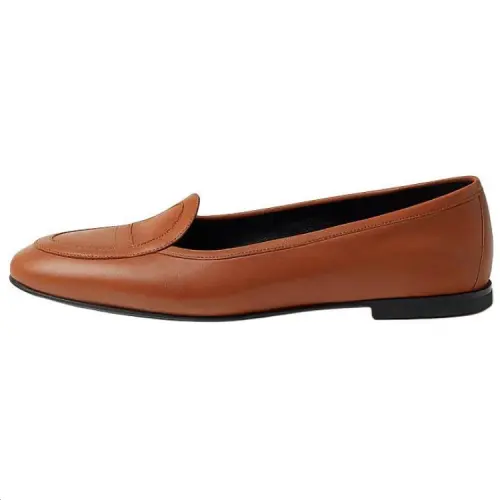 HERMES Chaine D'Ancre Julia Leather Loafers Women's Brown