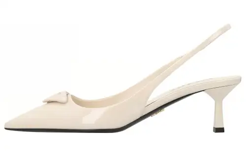 PRADA Leather Slim Heel High Heels 5.5cm Women's Beige