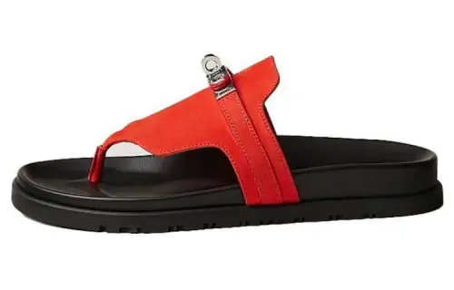 HERMES Empire Leather Fashion Trend Flip Flops Women's Red
