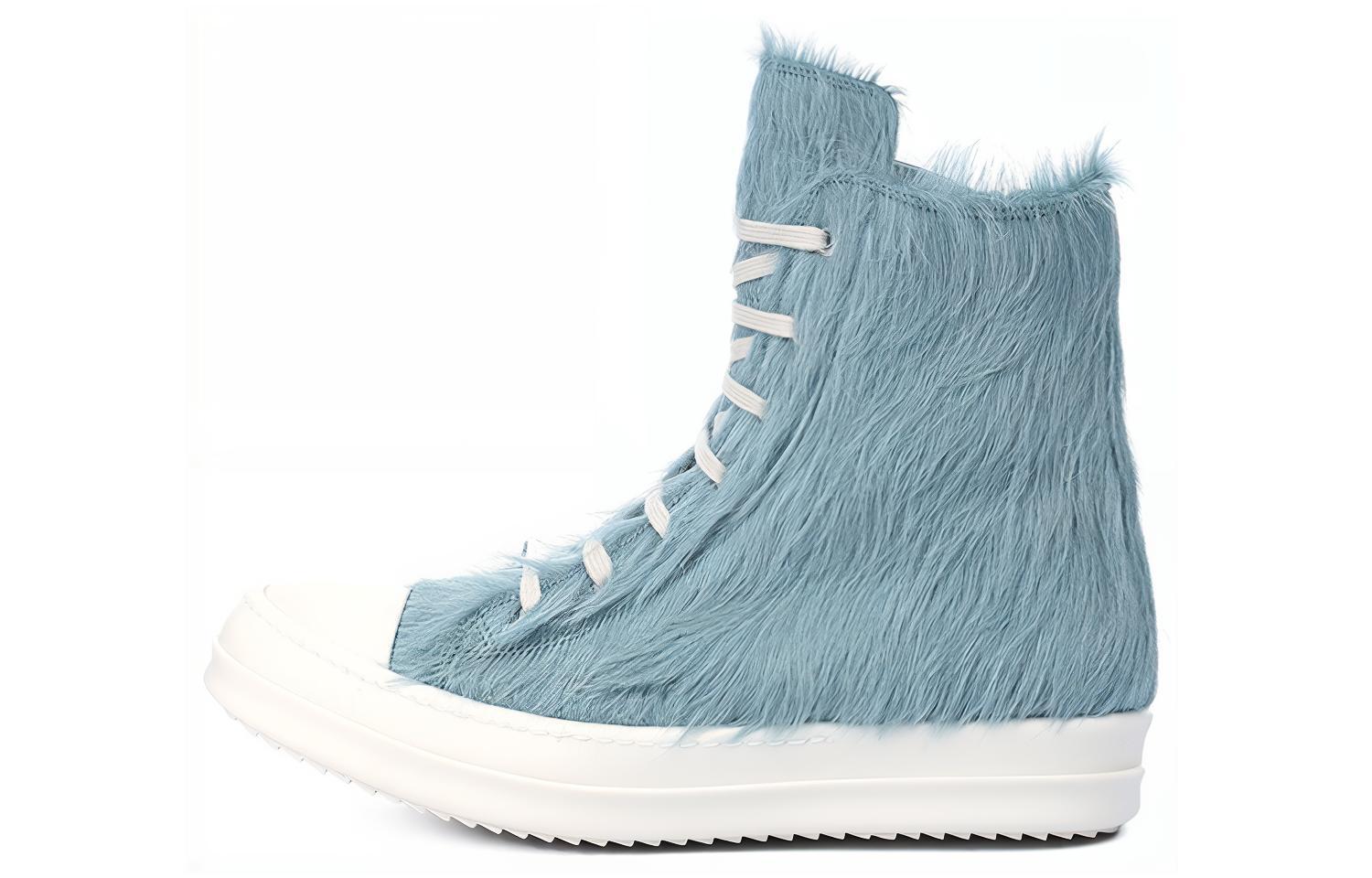RICK OWENS/RO Strobe Runway Cow Leather High top Stylish Skateboarding Shoes Men's Blue