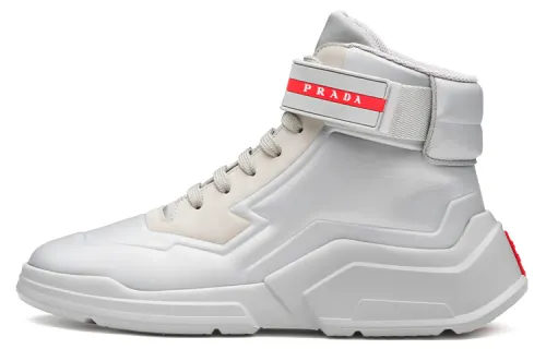PRADA Cow Leather High top Casual Shoes Women's Silver