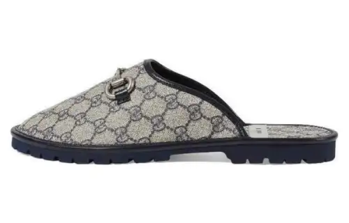 GUCCI GG Horsebit Slippers Beige Blue