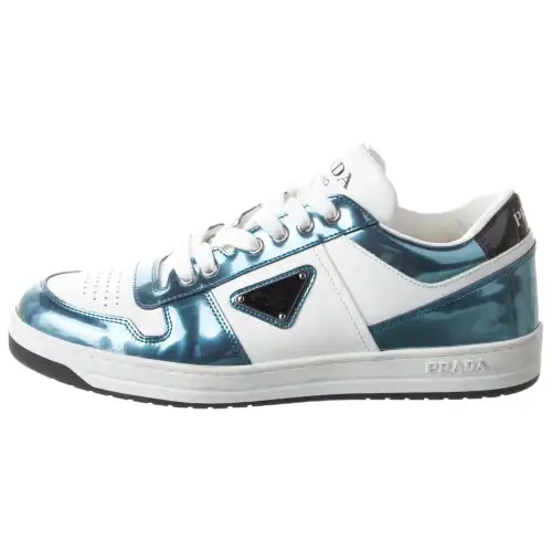PRADA Downtown Low Top Sneakers Leather White Metallic Blue