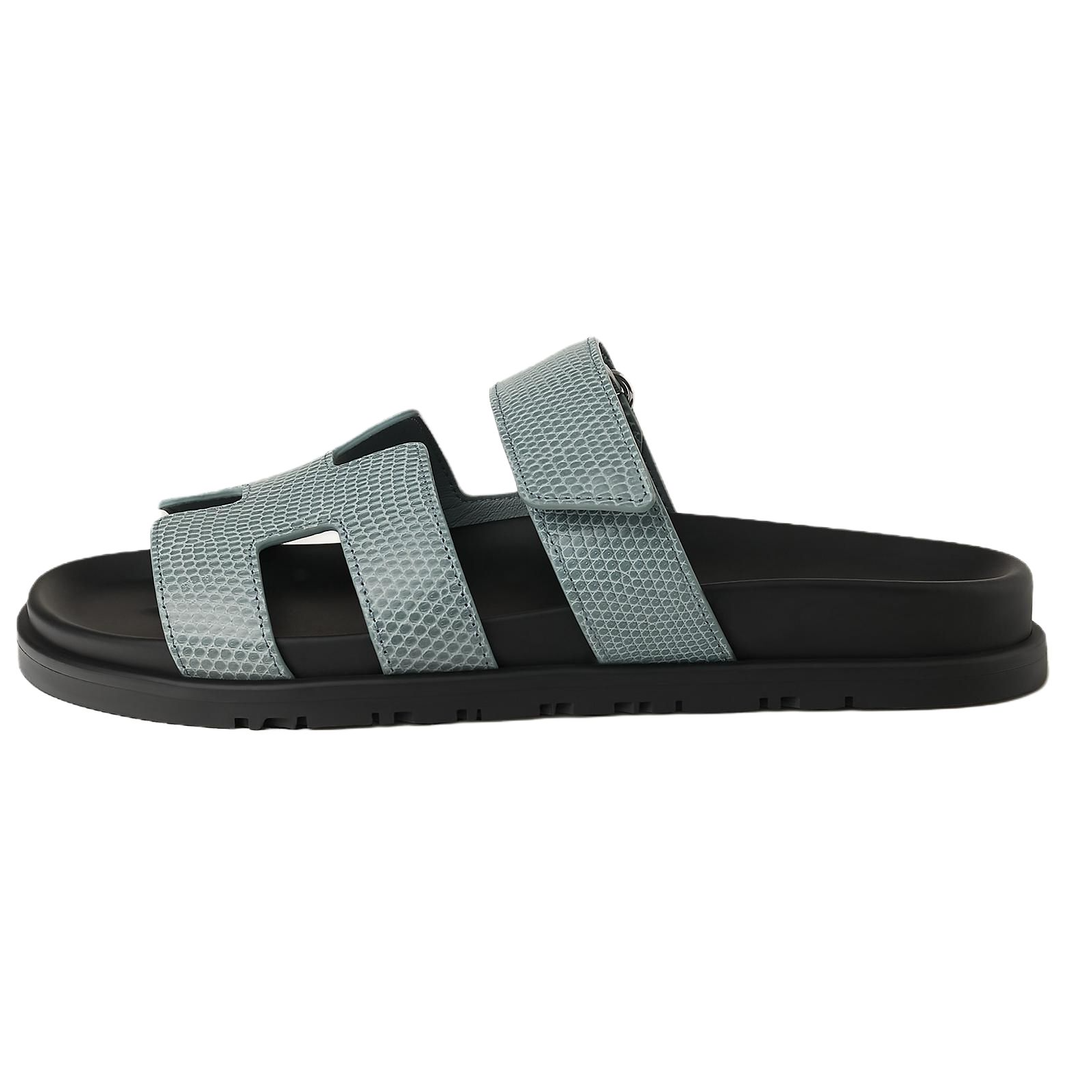 HERMES Hermès Chypre lizard skin round toe open toe slippers for women gray